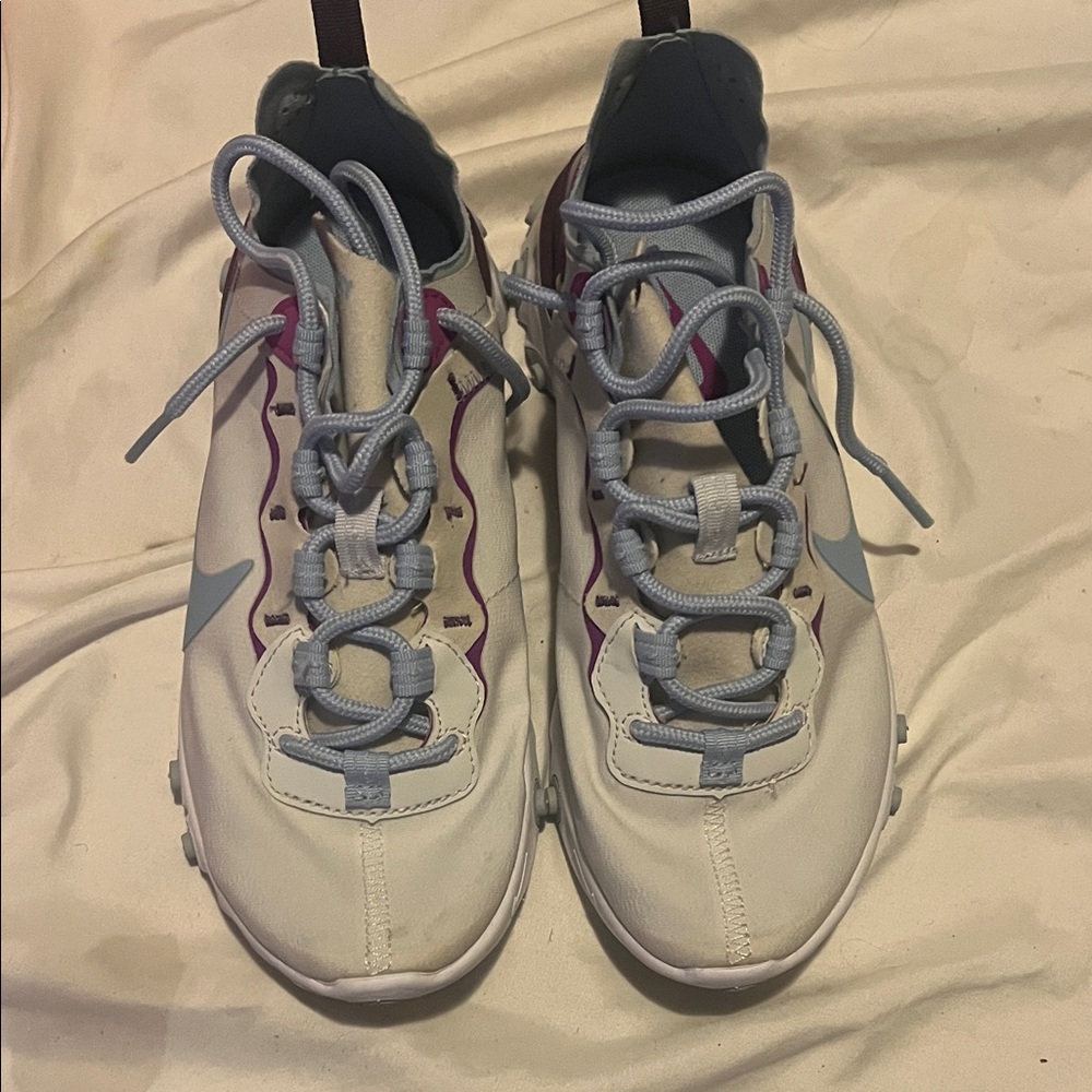 Nike Women's White and Light Blue Sneakers with Pink Accents